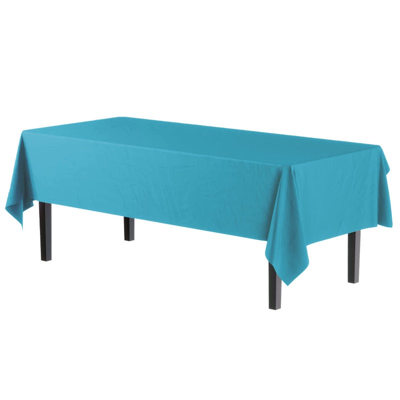 Party Solids Pack Of 12 Premium Plastic Tablecloth 54 Inch x 108 Inch Rectangle Table Cover - Turquoise - Image 2